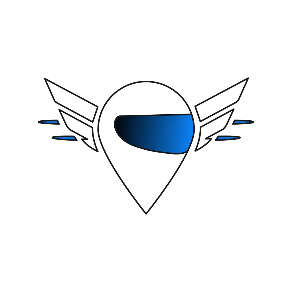 MotoHive Logo: geflügelter Motorradhelm als Kartenmarker
